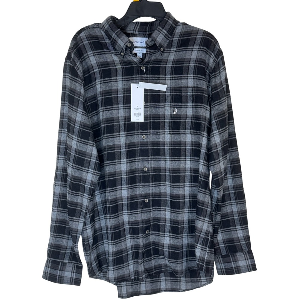 Saddlebred Classic Fit Plaid Flannel Shirt Womens Large Fog Grey Button Down NWT - Picture 7 of 8